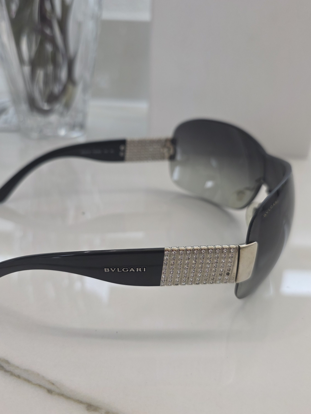 Bvlgari Black Gradient Shield Sunglasses with Silver Accents - Picture 5 of 9